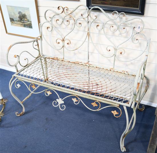 A painted tubular garden bench, W.110cm